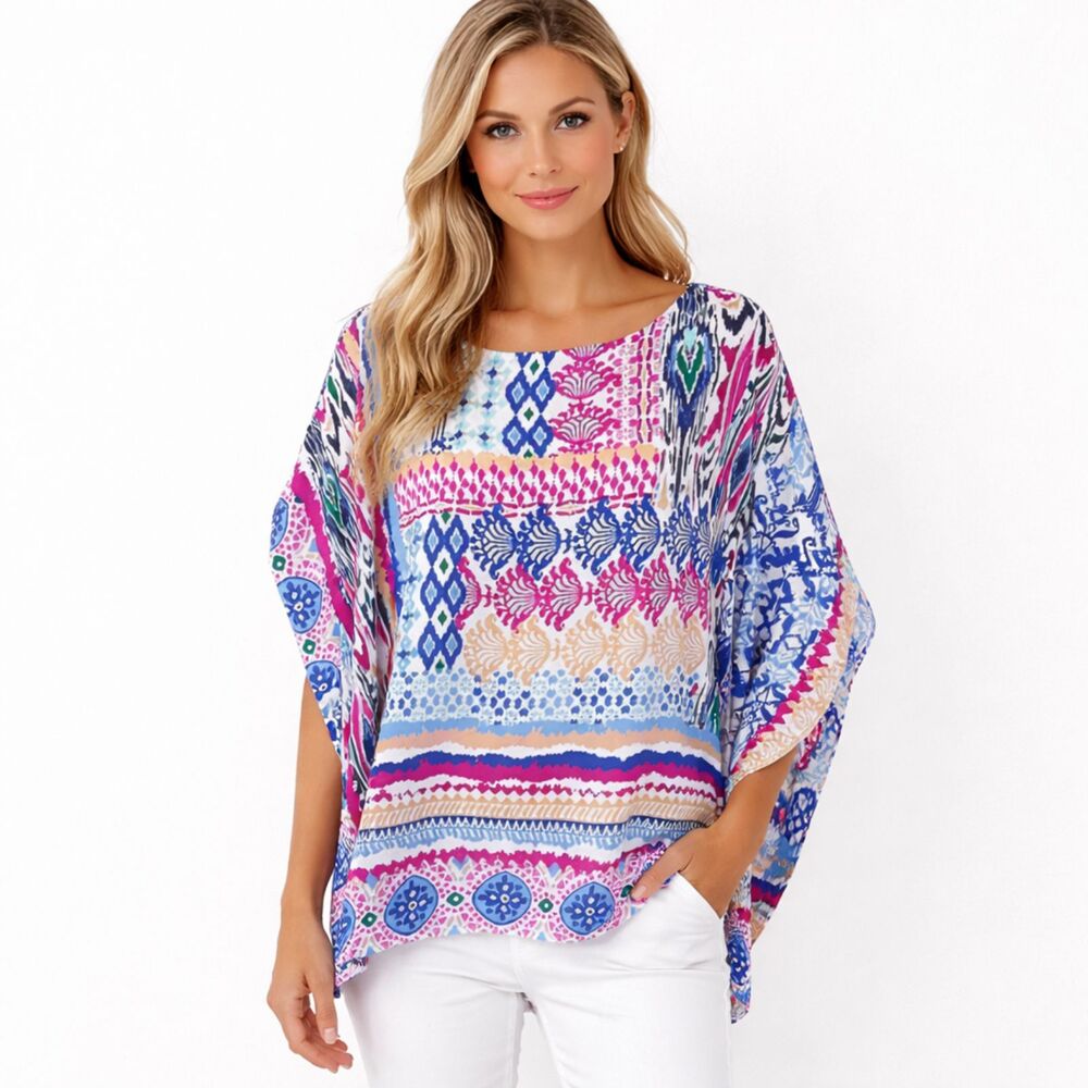 Chico's Poncho Top Size 1 S/M Lightweight Black & White NWOT
